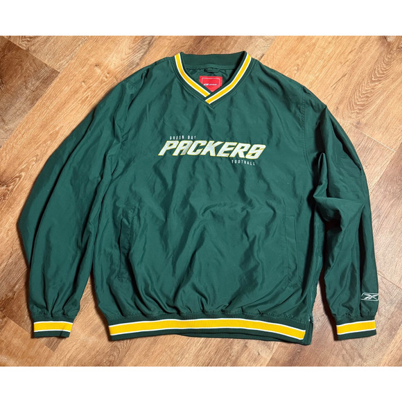 Green Bay Packers Windbreaker Pullover NFL Reebok 1/4 Bottom Side Zip Mens Large - Picture 1 of 10